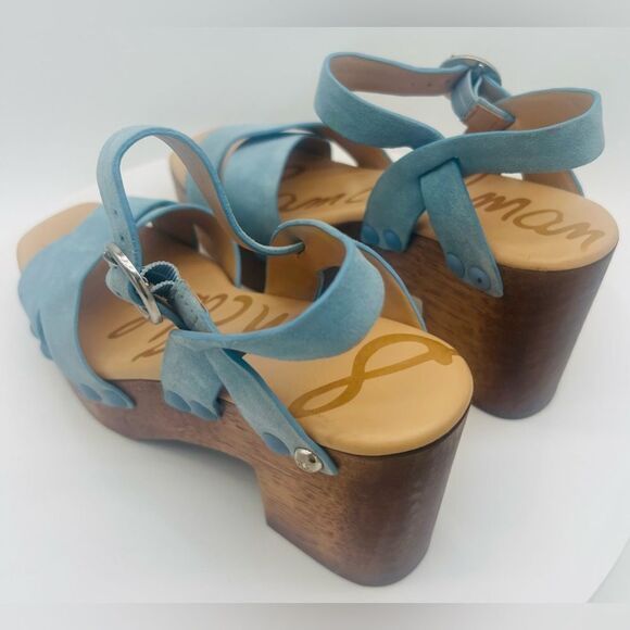 New! SAM EDELMAN Women's Josefine Platform Heeled Sandal Sky Blue - Picture 13 of 15